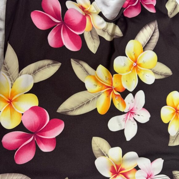 Leiloni tank top Hawaii flowers plumeria embroidered beads tankini shirt beach - Picture 2 of 8